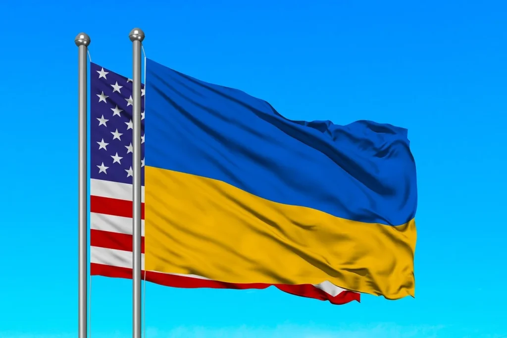 Drapeau national ukrainien, illustration de l'attaque amphibie robotisée menée par l'armée ukrainienne sur la bande de Kinburn