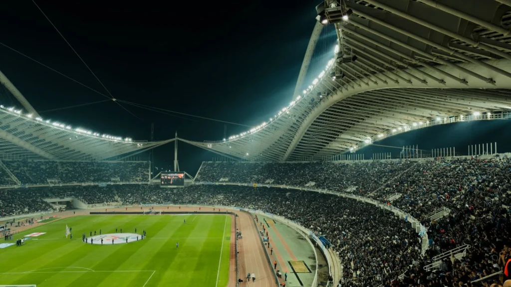 Stade comble illuminé de nuit, ambiance de France-Espagne au Mondial 2026