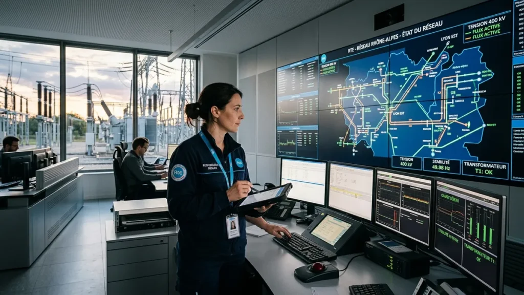 Salle de contrôle et centre de supervision haute tension du réseau électrique français RTE