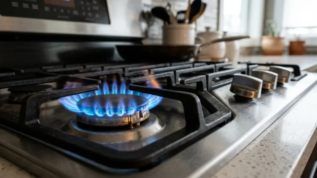Flamme bleue de brûleur de gaz naturel