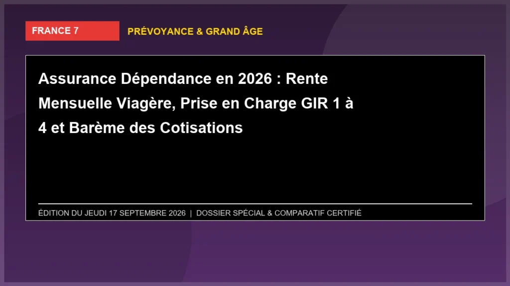 Assurance Dépendance en 2026 : Rente Mensuelle Viagère, Prise en Charge GIR 1 à 4 et Barème des Cotisations