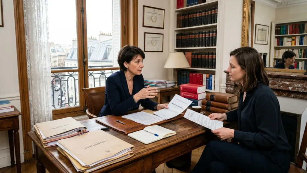 Avocate en droit du travail en consultation dans un cabinet parisien