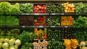 Consommateurs au marché local achetant des produits frais face à l inflation