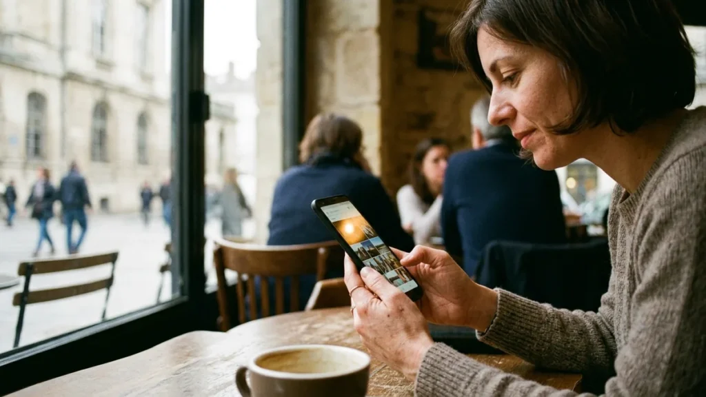 Utilisatrice consultant son smartphone Android lors de la transition de Google Assistant vers Gemini en France
