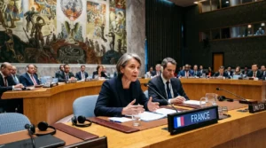 La délégation diplomatique française s'exprimant lors de la présidence du Conseil de sécurité de l'ONU à New York en septembre 2026