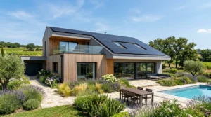 Maison contemporaine en France équipée de panneaux solaires photovoltaïques en toiture