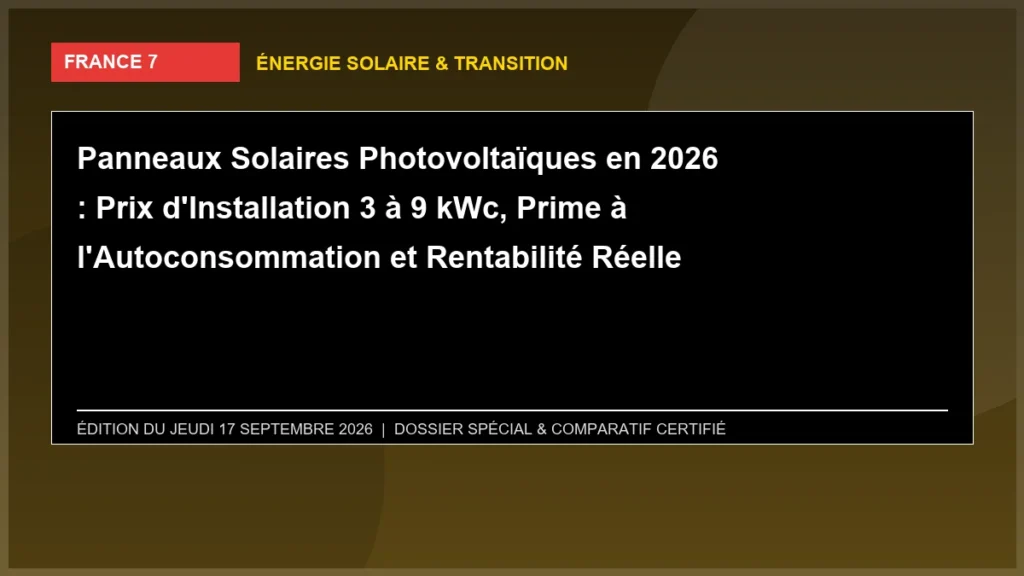 Panneaux Solaires Photovoltaïques en 2026 : Prix d'Installation 3 à 9 kWc, Prime à l'Autoconsommation et Rentabilité Réelle