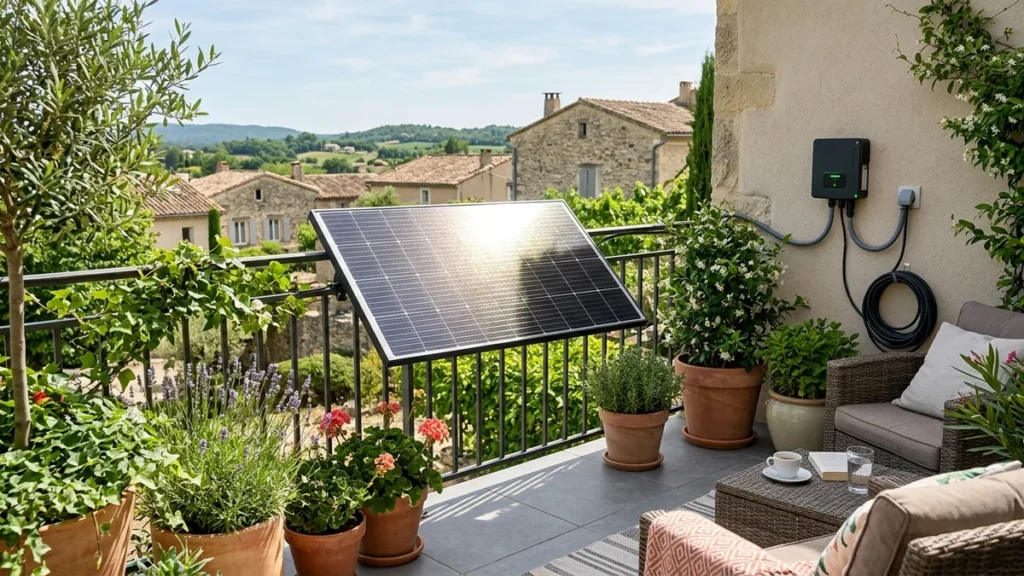 Panneau solaire plug and play installé sur balcon ensoleillé
