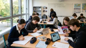 Élèves en classe attentivement concentrés lors de la rentrée scolaire 2026 en France