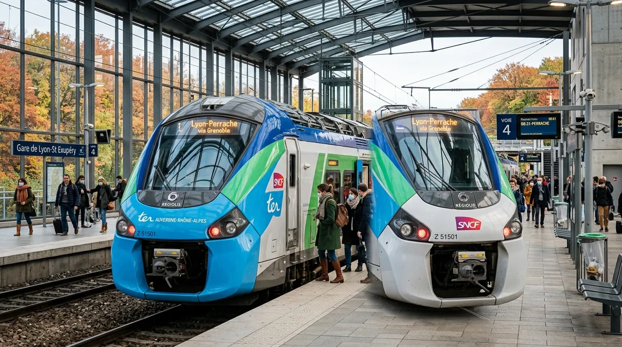 Rames de trains régionaux électriques modernes en gare française marquant le bilan de rentrée des transports décarbonés en septembre 2026